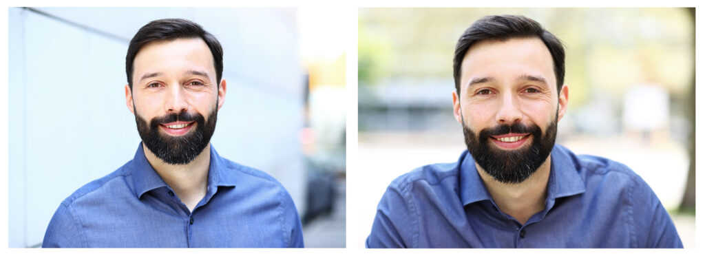 Zum Beispiel: zwei Varianten für Linkedin Profilfotos mit Tageslicht Berlin Friedrichshain Fotograf: Falk Weiß
